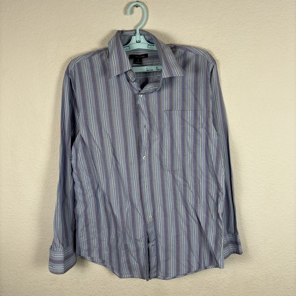 Metro Exchange Mens Button Up Shirt Sz M Long Sleeve Striped Excellent